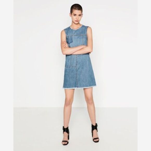 Zara Patchwork Sleeveless Denim Mini Dress | Small - Picture 1 of 8